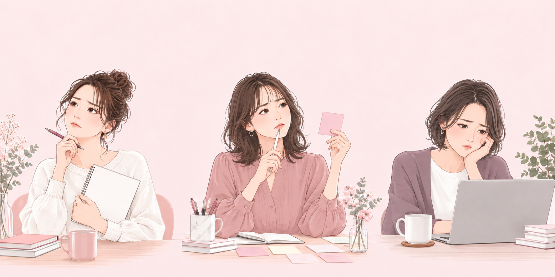 事業について悩んでいる3人の女性